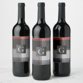 Monogram Groomsmen Best Man Red Gray Tartan Black Wijn Etiket (Flessen)
