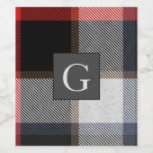 Monogram Groomsmen Best Man Red Gray Tartan Black Wijn Etiket (Enkel label)