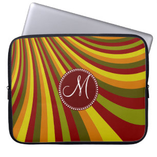 Monogram Groovy Red Yellow Oranje Green Stripes Laptop Sleeve