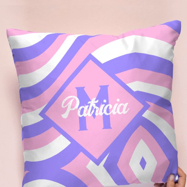 Monogram Groovy Roze & Paarse Psychedelische Kussen (Creator heeft geüpload)