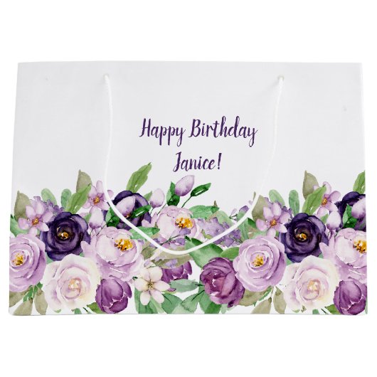 Monogram grote Paarse en lavender Rozen Groot Cadeauzakje (Voorkant)