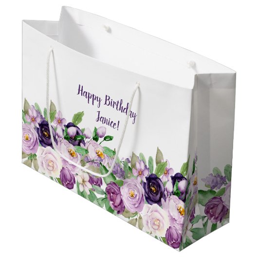 Monogram grote Paarse en lavender Rozen Groot Cadeauzakje (Voorkant Gekanteld)