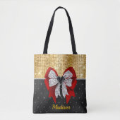 Monogram grote rode stropdas van de zilvervlinder tote bag (Voorkant)