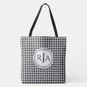 Monogram, Grote Zwarte Witte Buffalo Check 18" Tote Bag (Voorkant)
