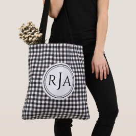 Monogram, Grote Zwarte Witte Buffalo Check 18" Tote Bag
