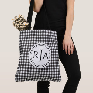 Monogram, Grote Zwarte Witte Buffalo Check 18" Tote Bag