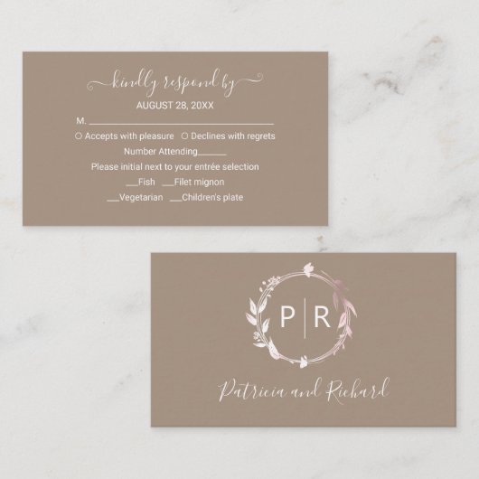 Monogram Grullo Wedding RSVP Enclosure Kaart (Voorkant / Achterkant)