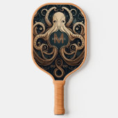 Monogram Grunge Goud Zwart Gepersonaliseerde Octop Pickleball Paddle (Voorkant)