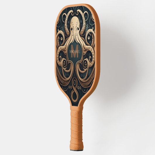 Monogram Grunge Goud Zwart Gepersonaliseerde Octop Pickleball Paddle (Links)