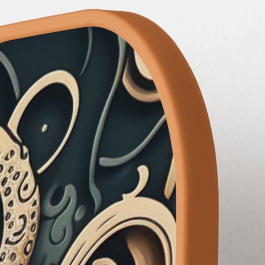 Monogram Grunge Goud Zwart Gepersonaliseerde Octop Pickleball Paddle (Links Detail)