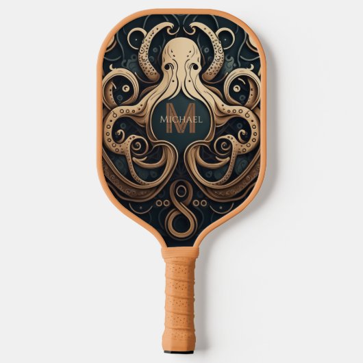 Monogram Grunge Goud Zwart Gepersonaliseerde Octop Pickleball Paddle (Achterkant)