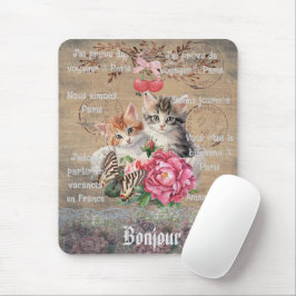 Monogram Grunge hout Mooie katten Chic bloemmotief Muismat