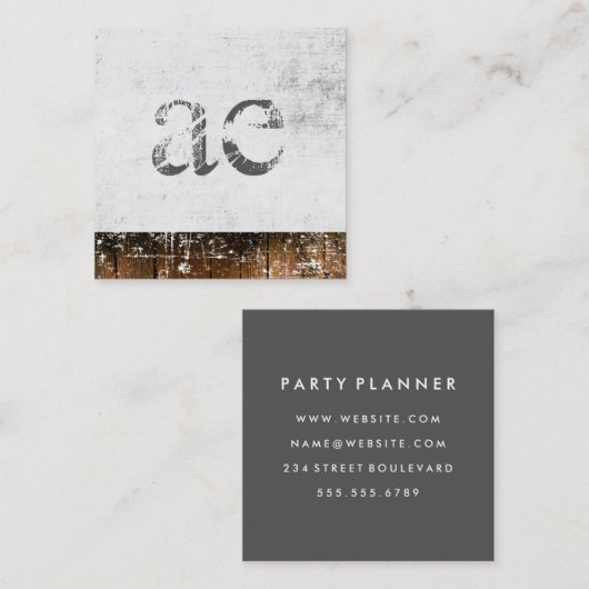 Monogram Grunge Texture Wood Rustic Trim Vierkante Visitekaartje (Voorkant / Achterkant)