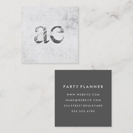 Monogram Grunge Textuur Vierkante Visitekaartje (Voorkant / Achterkant)