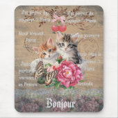 Monogram Grunge wood Cute cats Chic floral French Muismat (Voorkant)