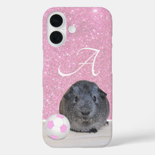 Monogram Guinee Pig Roze Voetbal Roos Gold iPhone 16 Hoesje
