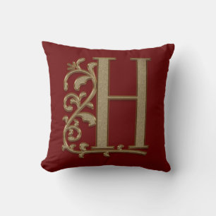 Monogram H Burgundy Red Family Wedding, Birthday Kussen