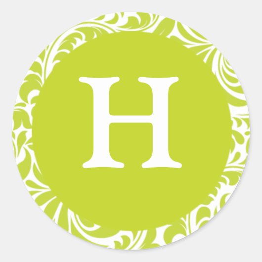 Monogram H Chartreuse Wedding Theme Monogrammen In Ronde Sticker (Voorkant)