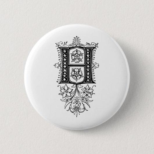 Monogram H Floral Initiaal Letter Ronde Button 5,7 Cm (Voorkant)