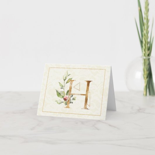 Monogram H Floral Note Kaart Gold (Voorkant)