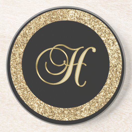 Monogram H goud Zandsteen Onderzetter (Voorkant)