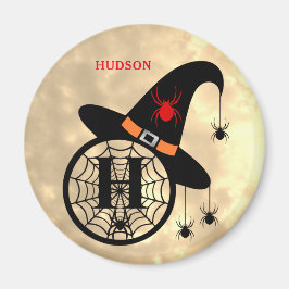 Monogram H Halloween Sky Witch Spiders Name Magnet