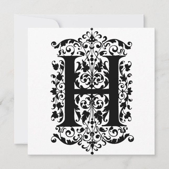 Monogram H Initiaal Black en White Floral Pattern (Voorkant)