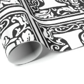 Monogram H Initiaal Black en White Floral Pattern Cadeaupapier (Rol Hoek)