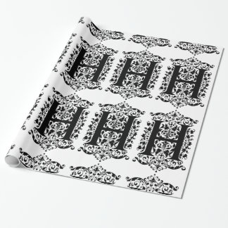 Monogram H Initiaal Black en White Floral Pattern Cadeaupapier