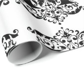 Monogram H Initiaal Black en White Floral Pattern Cadeaupapier (Rol Hoek)