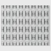 Monogram H Initiaal Black en White Floral Pattern Cadeaupapier (Vlak)