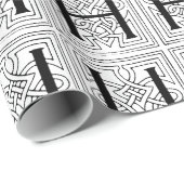 Monogram H Initiaal Black en White Floral Pattern Cadeaupapier (Rol Hoek)