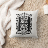 Monogram H Initiaal Black en White Floral Pattern Kussen (Deken)