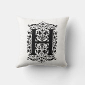 Monogram H Initiaal Black en White Floral Pattern Kussen (Achterkant)