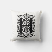 Monogram H Initiaal Black en White Floral Pattern Kussen (Voorkant)