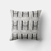 Monogram H Initiaal Black en White Scroll Pattern Kussen (Achterkant)