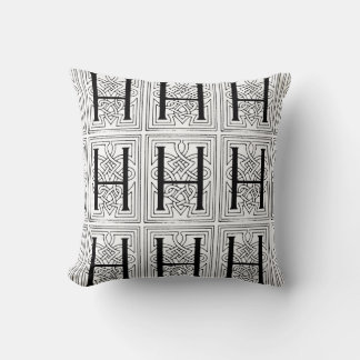 Monogram H Initiaal Black en White Scroll Pattern Kussen