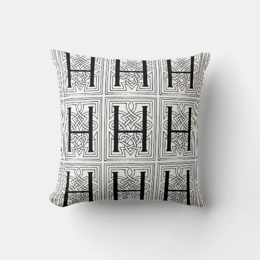 Monogram H Initiaal Black en White Scroll Pattern Kussen (Voorkant)