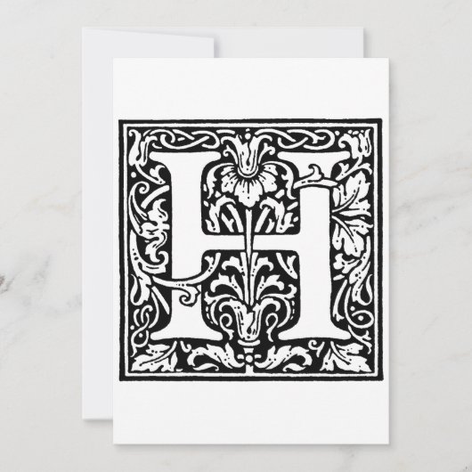 Monogram H Initiaal Zwarte en Witte Floral Feestdagenkaart (Voorkant)
