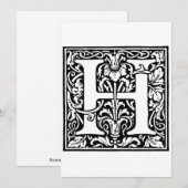 Monogram H Initiaal Zwarte en Witte Floral Feestdagenkaart (Voorkant / Achterkant)