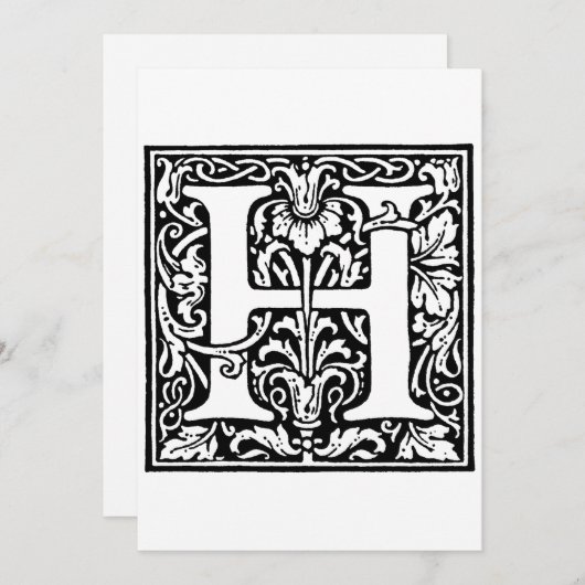 Monogram H Initiaal Zwarte en Witte Floral Feestdagenkaart (Voorkant / Achterkant)