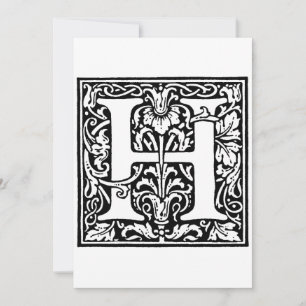 Monogram H Initiaal Zwarte en Witte Floral Feestdagenkaart