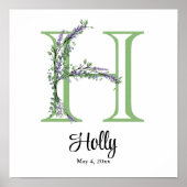 Monogram H Lavendel Eucalyptus kinderkamer poster (Voorkant)