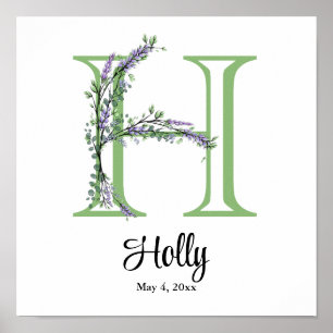 Monogram H Lavendel Eucalyptus kinderkamer poster