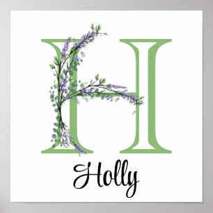 Monogram H Lavendel Eucalyptus kinderkamer  Poster