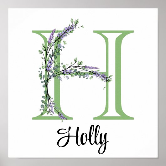 Monogram H Lavendel Eucalyptus kinderkamer  Poster (Voorkant)