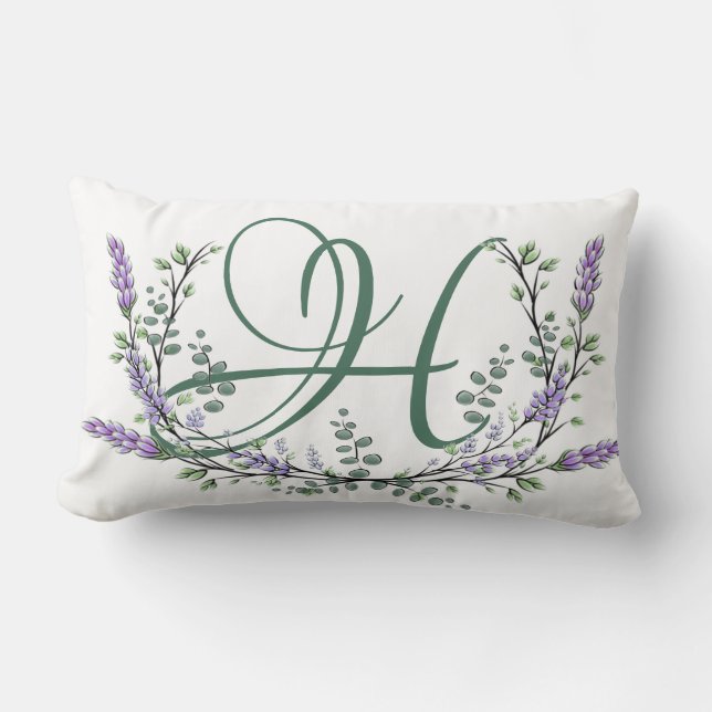 Monogram H Lavender Eucalyptus Kussen (Voorkant)