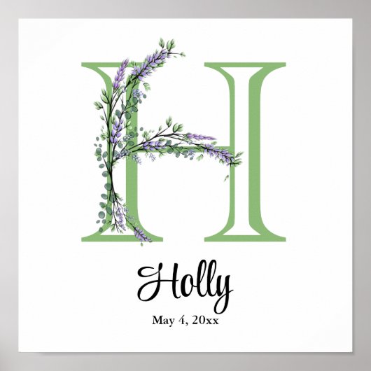 Monogram H Lavender Eucalyptus nursery Poster (Voorkant)