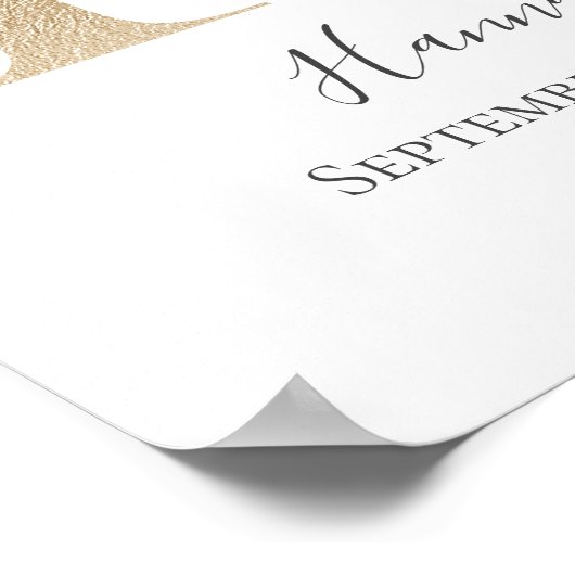 Monogram H Roze witte Floral Gold Letter Neursery Poster (Hoek)