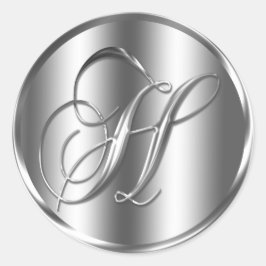 Monogram H Silver Color Wedding Invitation Holiday Ronde Sticker